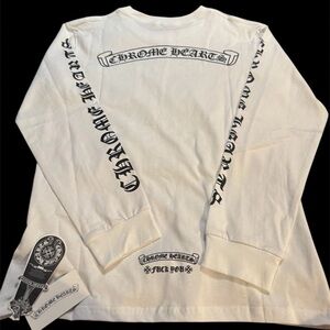 Chrome Hearts inspired Scroll Logo F*** You L/S White T-Shirt Size Medium